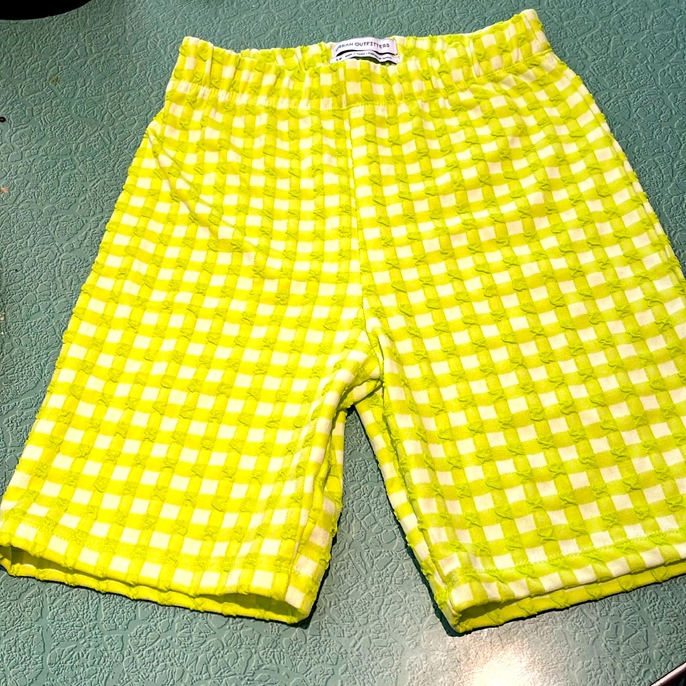 Lime green gingham bike shorts